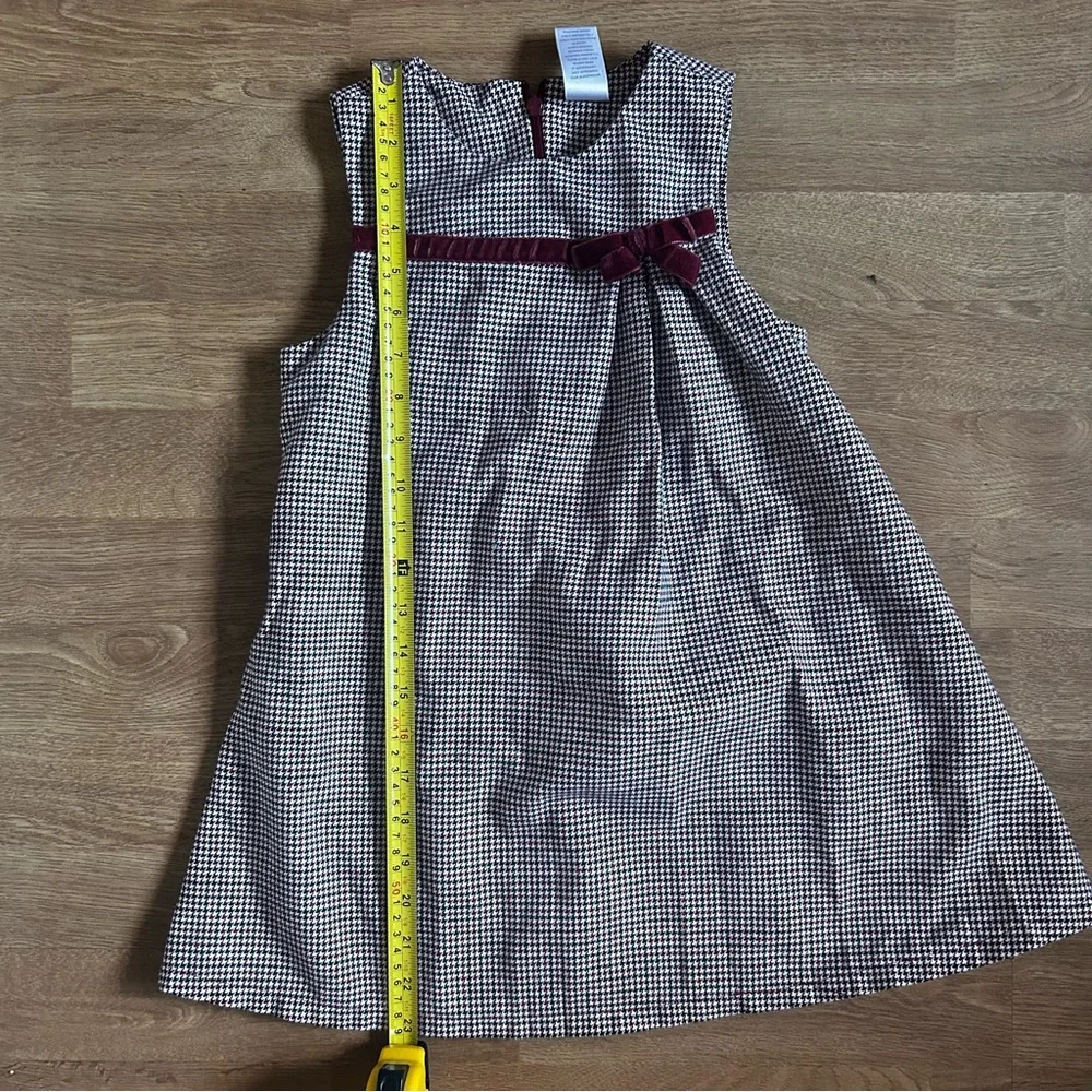 Gymboree burgundy and white Charming Checkered girls Dress with a velvet bowl